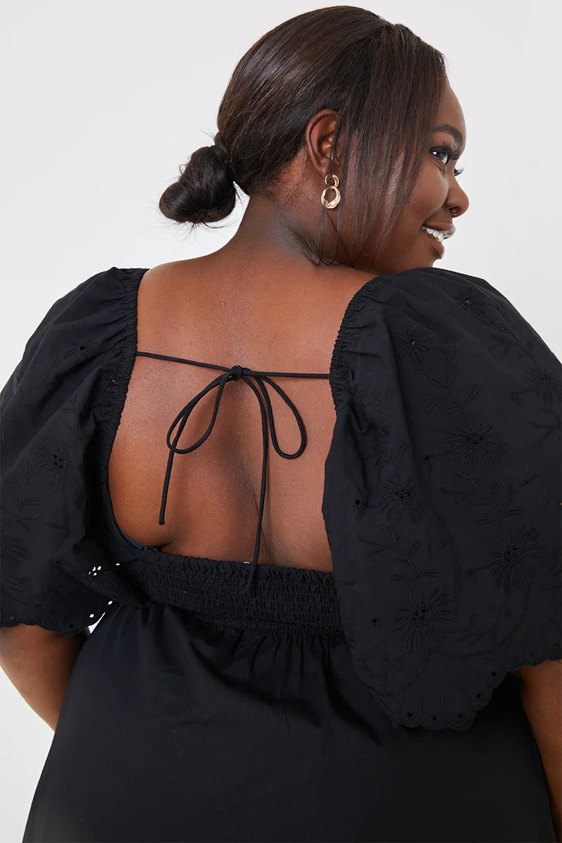 Broderie Trim Shift Mini Dress