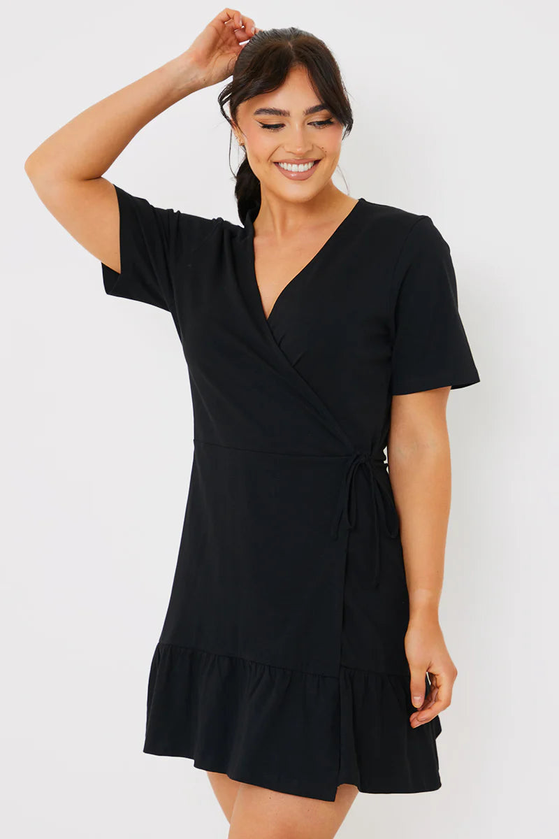 Short Sleeve Wrap Swing Dress