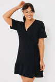 Short Sleeve Wrap Swing Dress