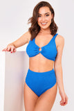 Textured Crinkle Scoop Neck Ring Detail Bikini Top