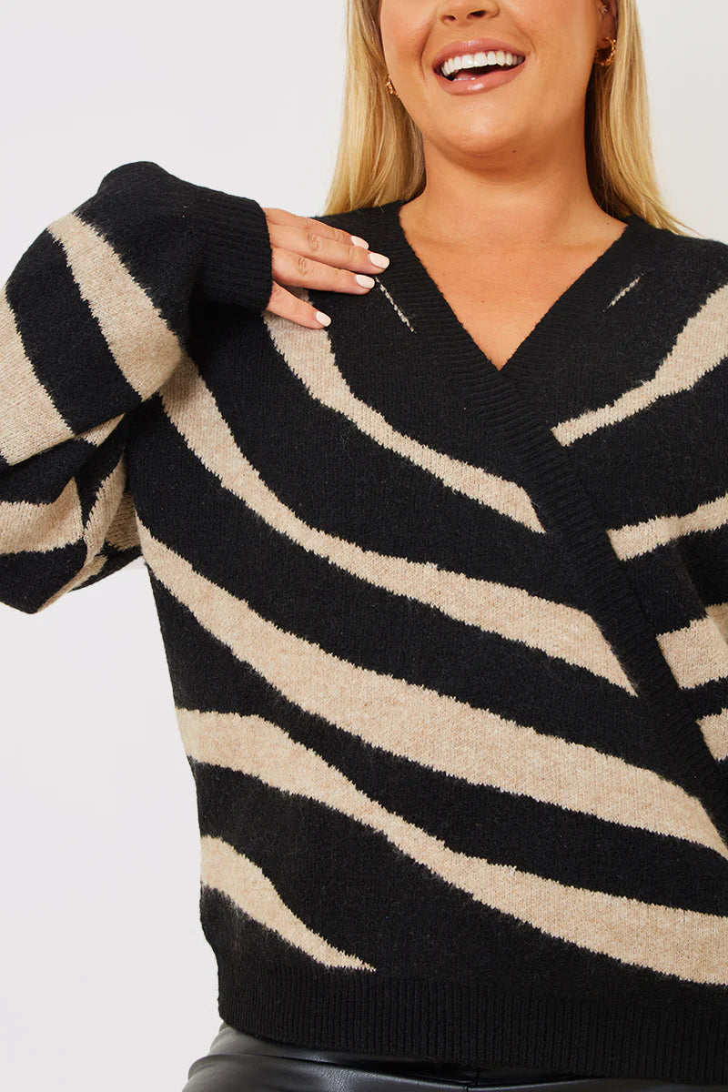 Animal Print Wrap Knitted Jumper