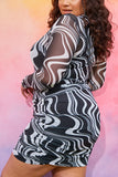 Swirl Print Mesh Bodycon Dress