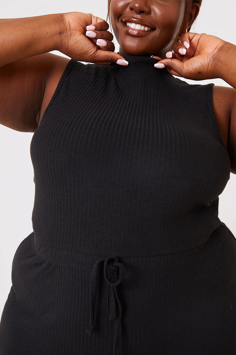Black Rib Wide Leg Jumpsuit