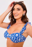 Printed Frill Strap Bust Detail Bikini Top