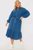 Denim Belted Tiered Midaxi Shirt Dress