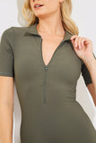 Built-In Bra Half Zip Short Sleeve Sculpt and Control Unitard