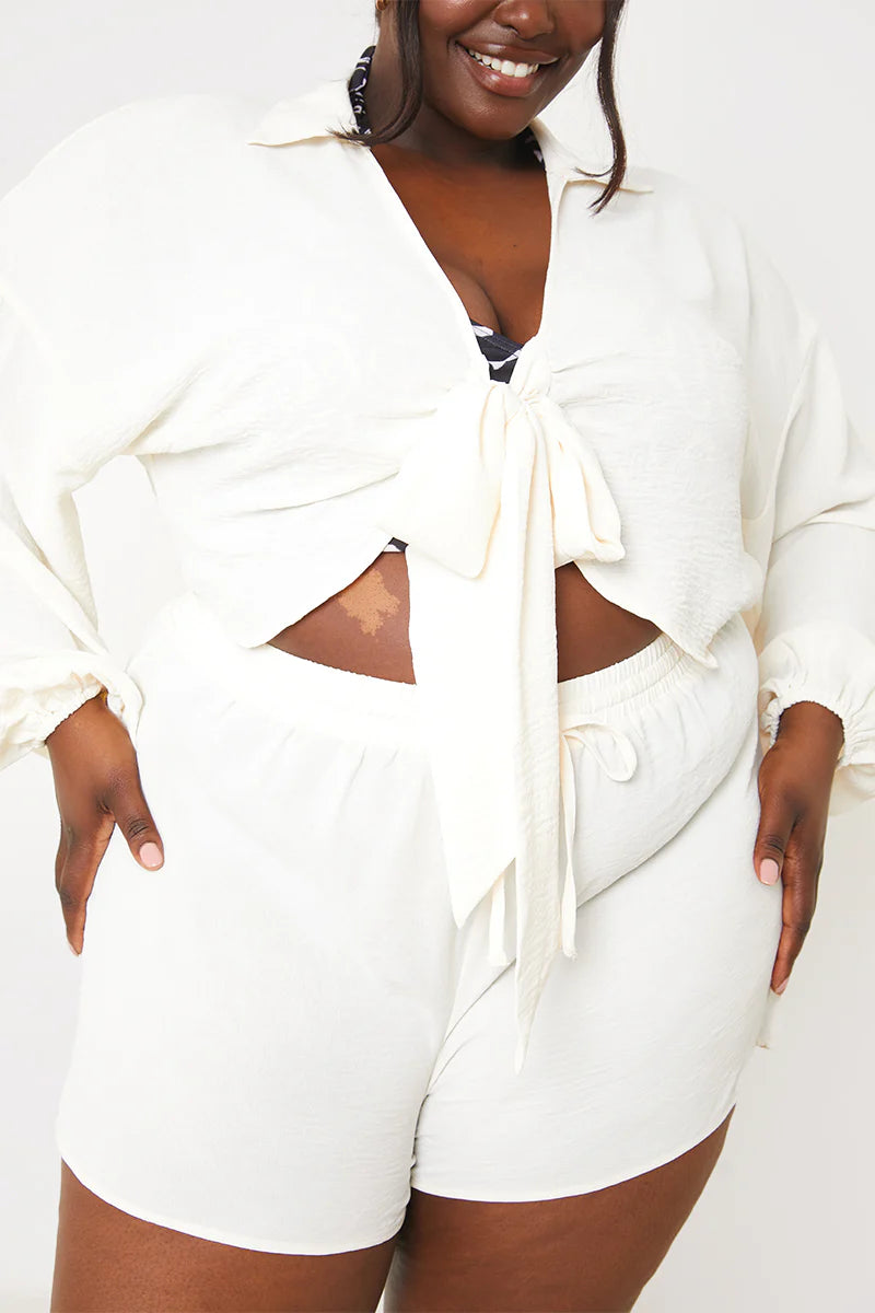 Cropped Tie Front Co-Ord Shirt