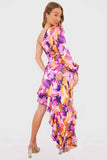 Floral Asymmetric Frill Maxi Dress