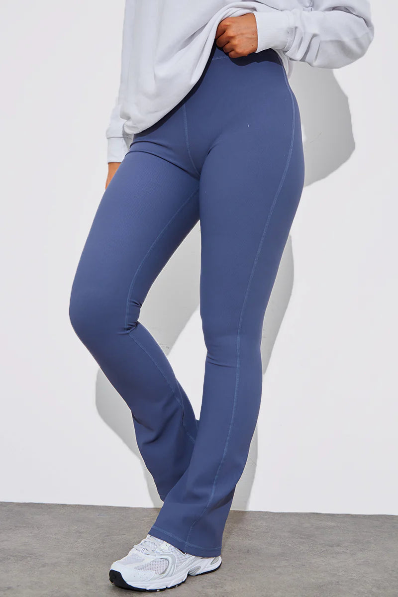 High Waist Kick Flare Rib Trouser