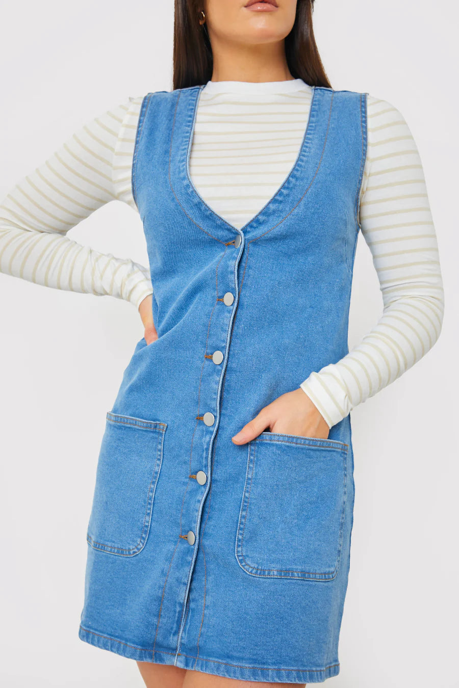 DENIM PINAFORE DRESS