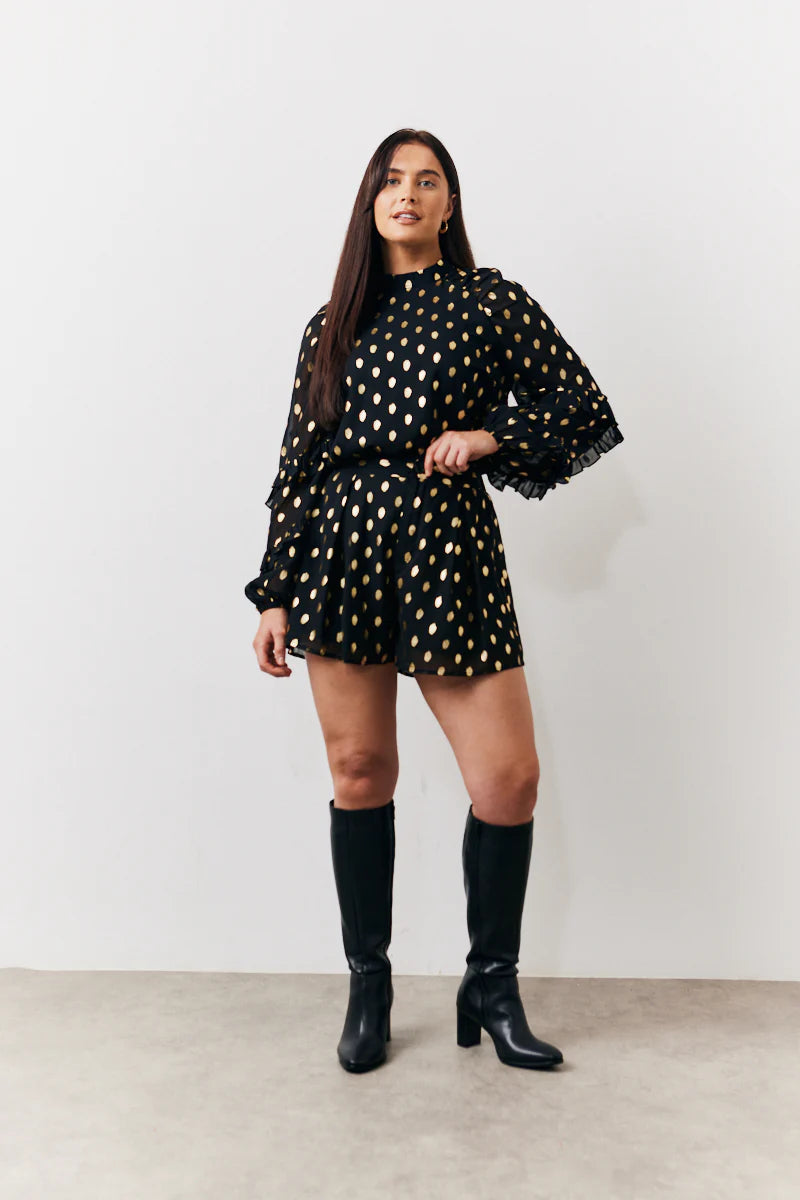 Black Foil Detail Chiffon Shorts