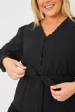 Button Detail Tie Waist Mini Dress