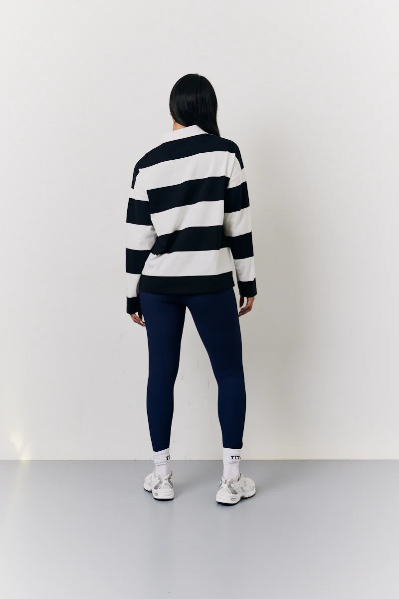 Black & White 90's Stripe Long Sleeve Rugby Shirt