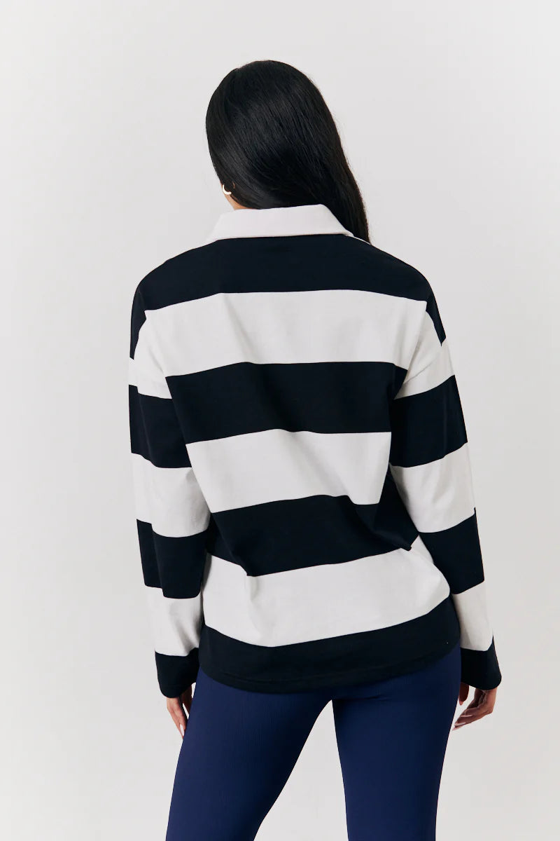 Black & White 90's Stripe Long Sleeve Rugby Shirt
