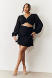 Black Embellished Trim Cut Out Balloon Sleeve Mini Dress