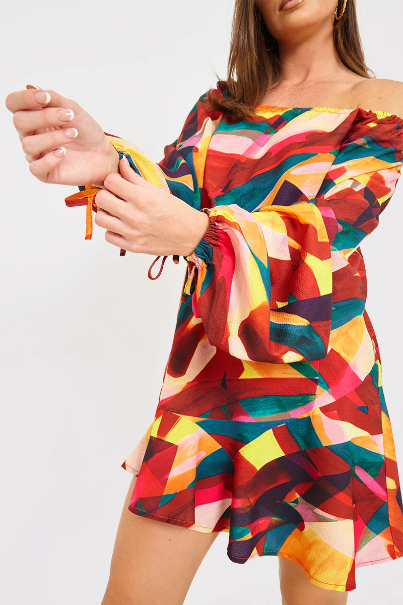 Contrast Bardot Frill Hem Skater Dress