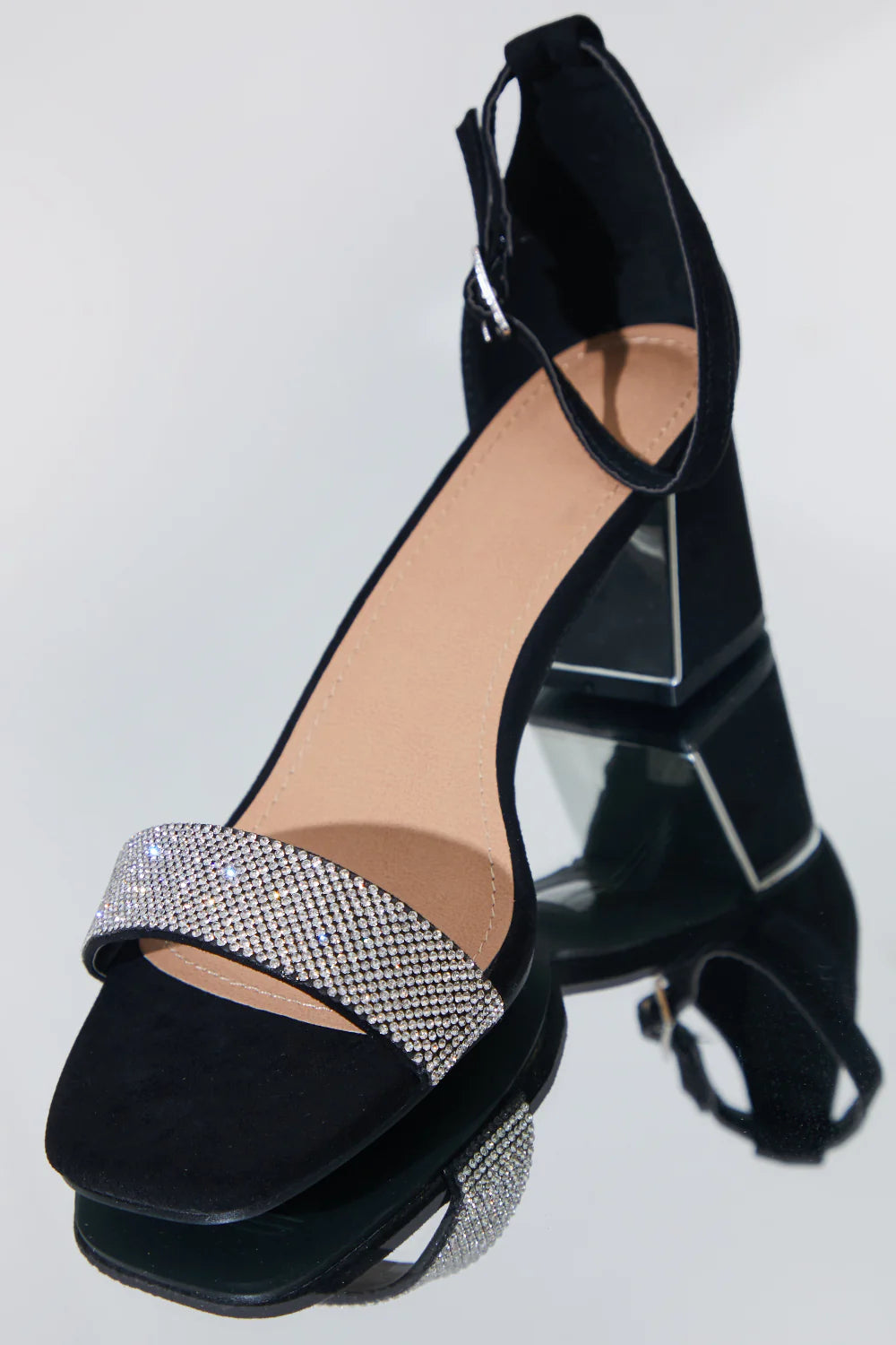 Wide Fit Diamante Strap Low Block Heel