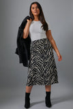 Zebra Print Satin Midi Skirt