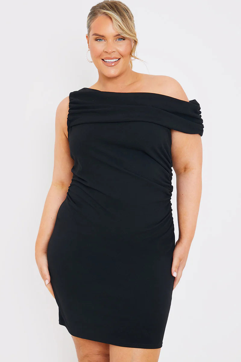 Asymmetric Ruched Mini Dress