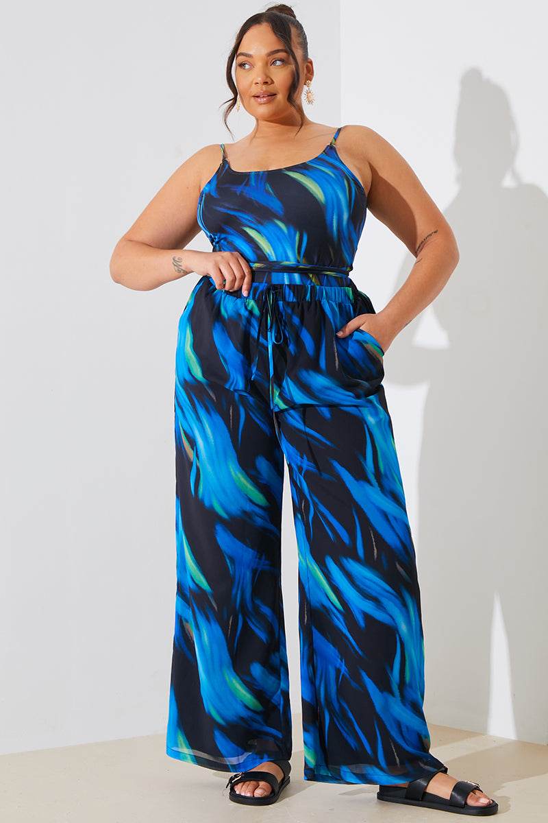 Abstract Print Chiffon Co-Ord Wide Leg Trousers