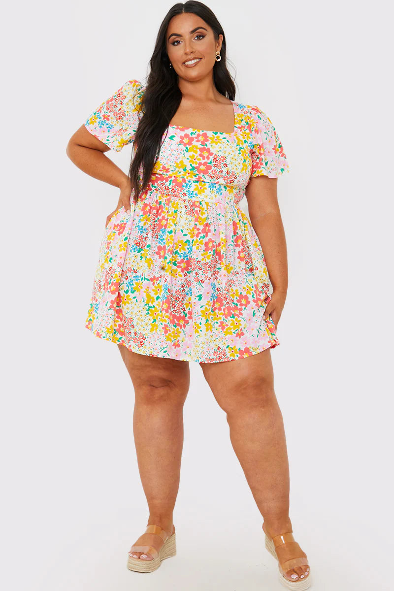 Polka Dot Shirred Bodice Tiered Mini Dress