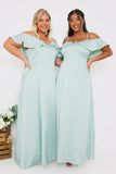 Satin Frill Off The Shoulder Maxi Dress