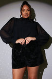 Chiffon Balloon Sleeve Detachable Corsage Blouse