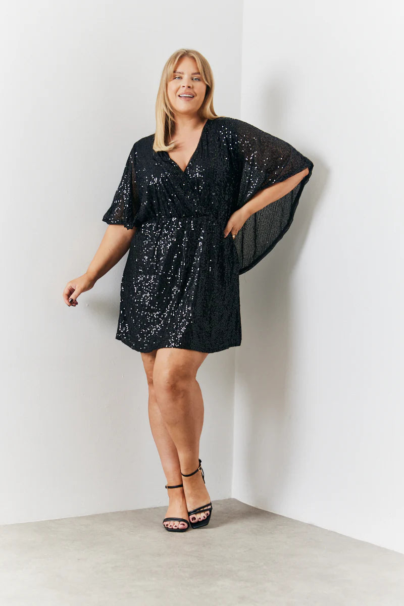 Sequin Drape Detail Wrap Front Mini Dress