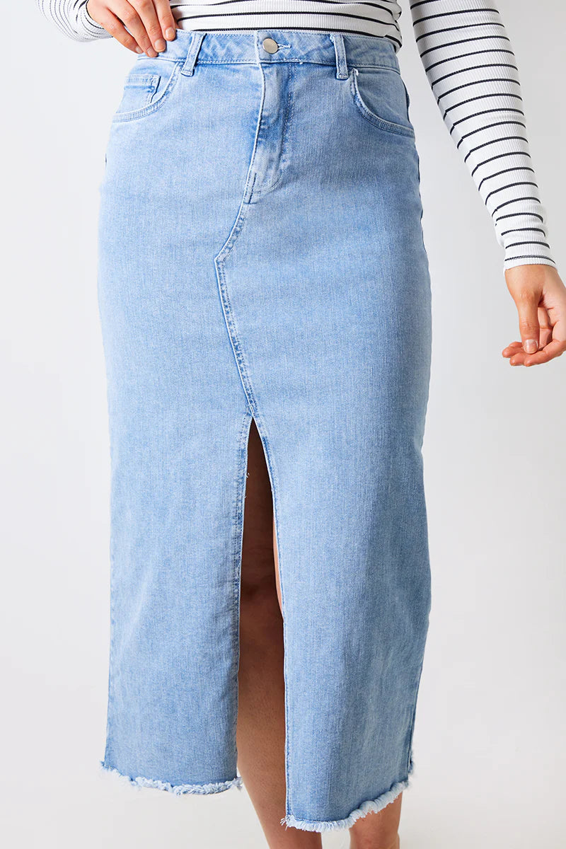 Denim Split Detail Midi Skirt