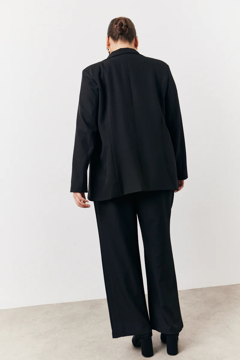 Black Elasticated Waist Wide Leg Trouser