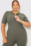 Built-In Bra Half Zip Short Sleeve Sculpt and Control Unitard
