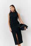 Black Bengaline Ruched Midi Dress