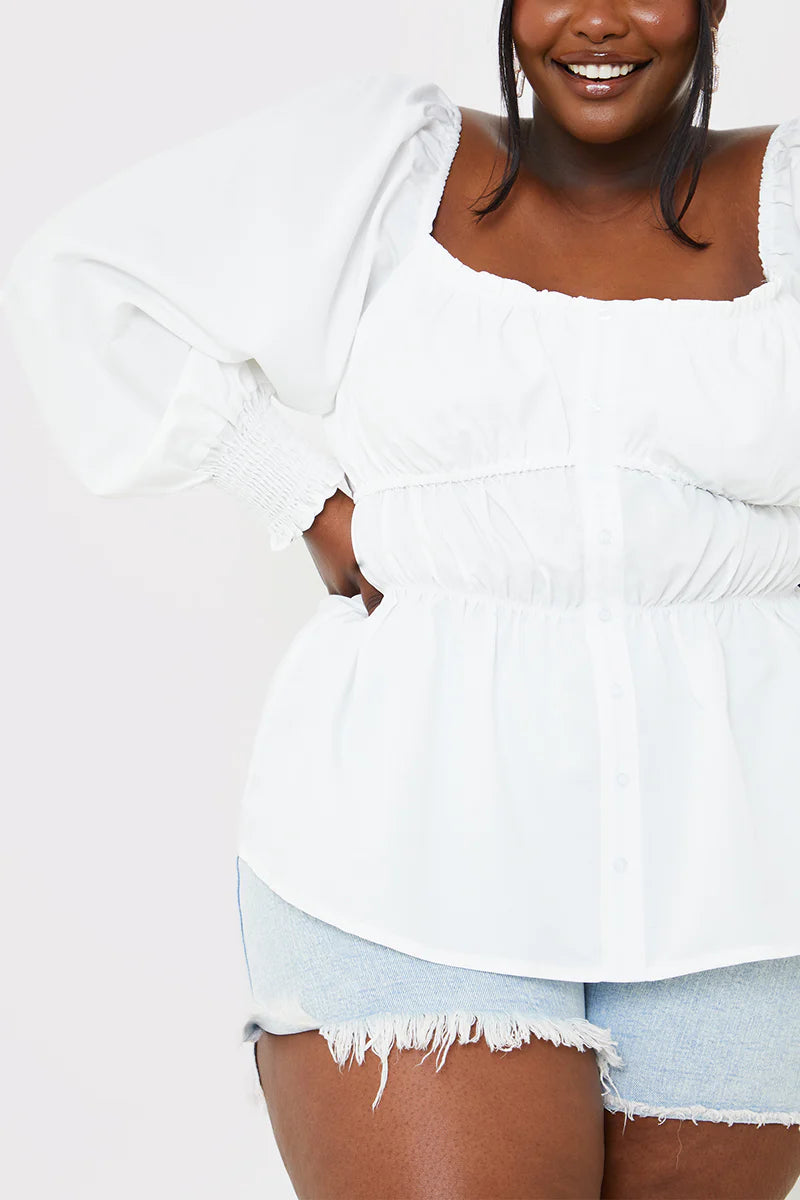 Shirred Button Down Blouse