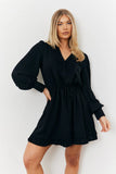 Balloon Sleeve Pintuck Tie Waist Detail Mini Dress