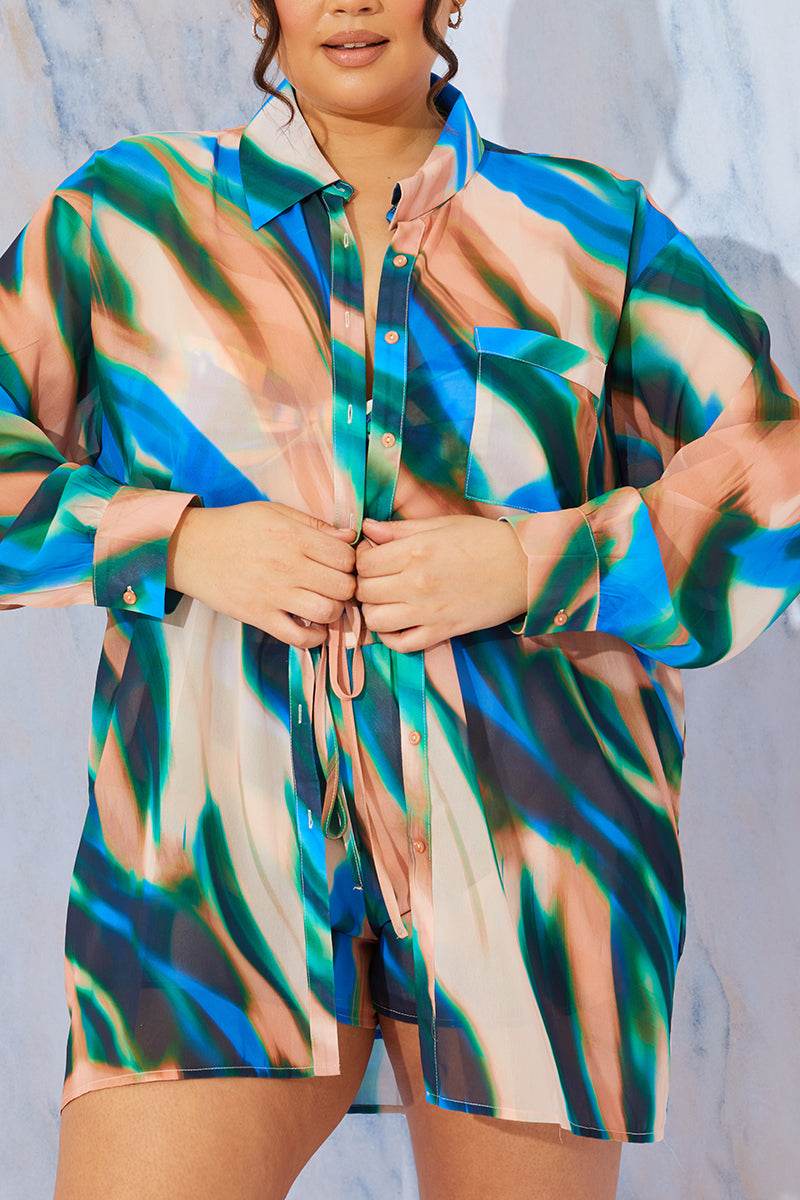 Abstract Print Chiffon Shirt