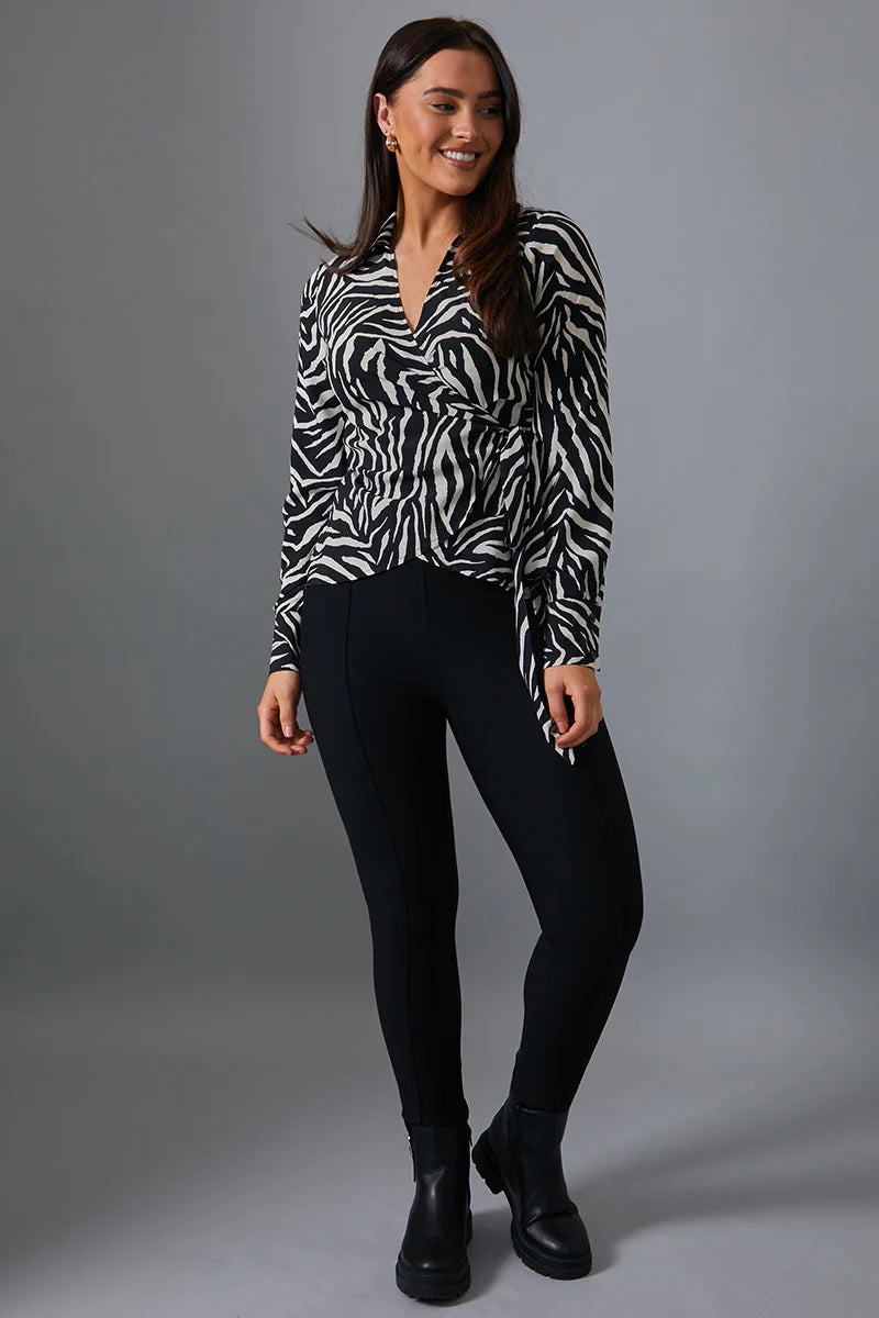 Zebra Print Wrap Front Shirt