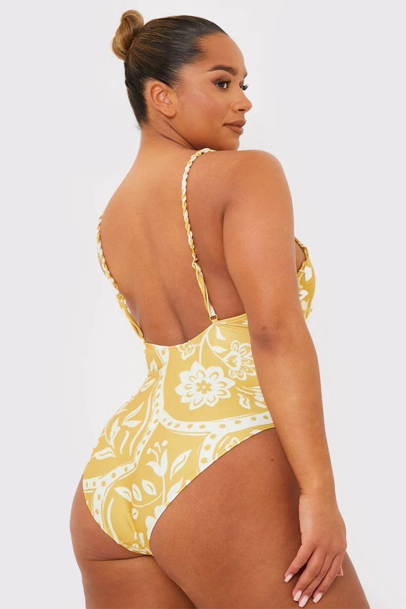 Scarf Print Twist Front Swimsuit