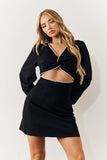 Black Embellished Trim Cut Out Balloon Sleeve Mini Dress