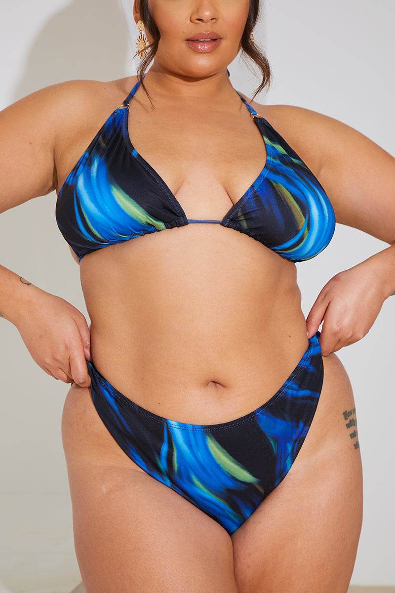 Abstract Print Triangle Gold Trim Bikini Top