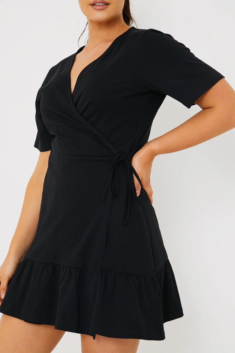 Short Sleeve Wrap Swing Dress