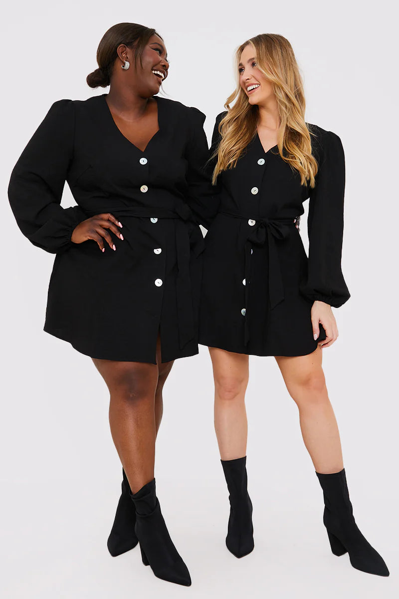 Balloon Sleeve Button Down Mini Dress