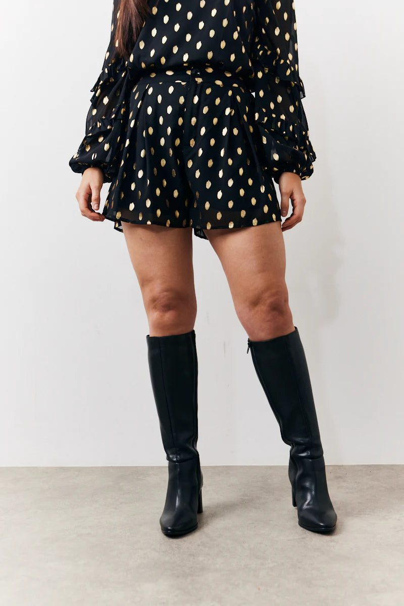 Black Foil Detail Chiffon Shorts