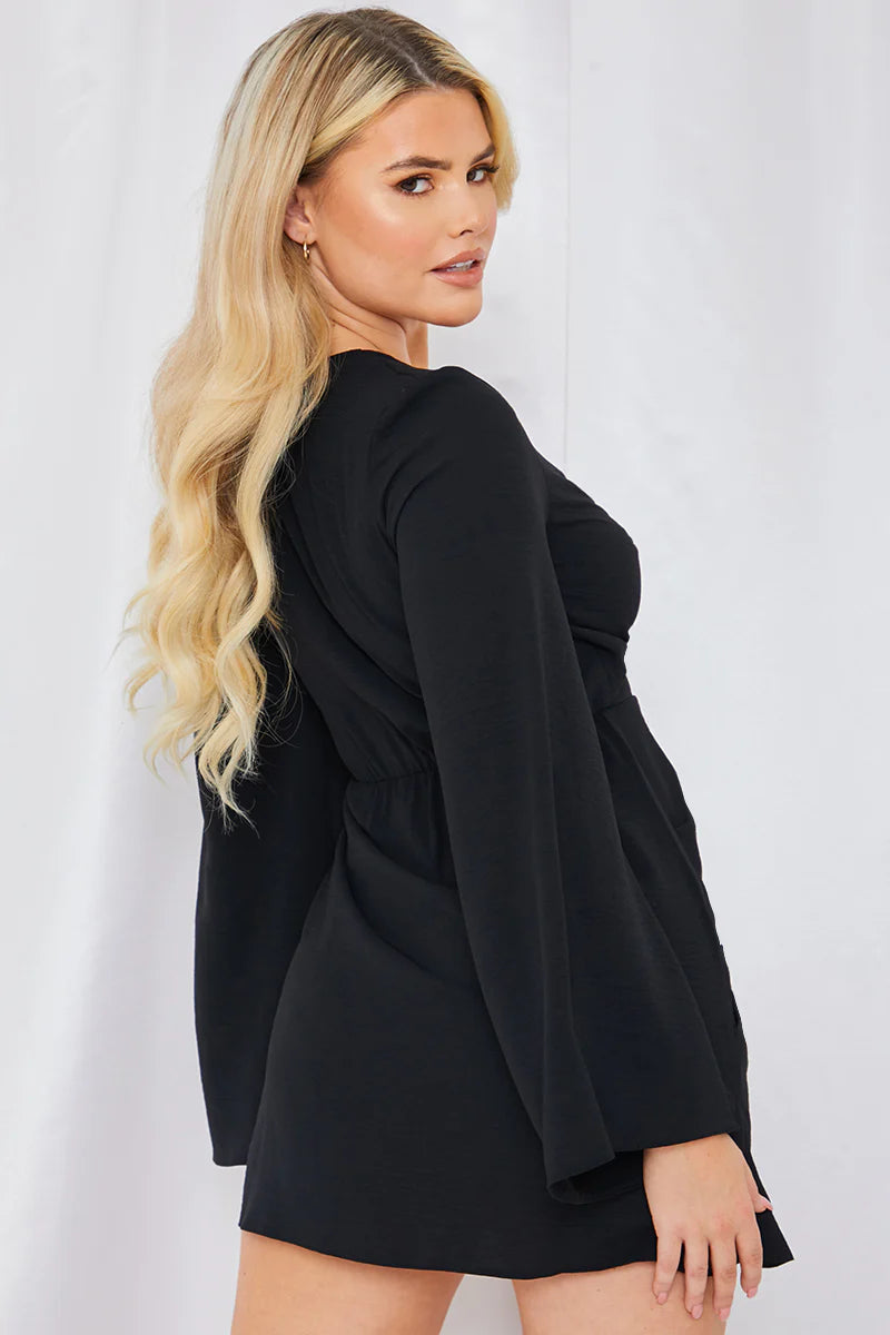 Satin Wrap Front Mini Dress