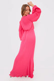 Plisse Ballon Sleeve Maxi Dress