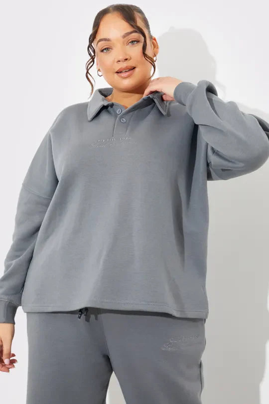 Collared Button Up Jersey Sweatshirt