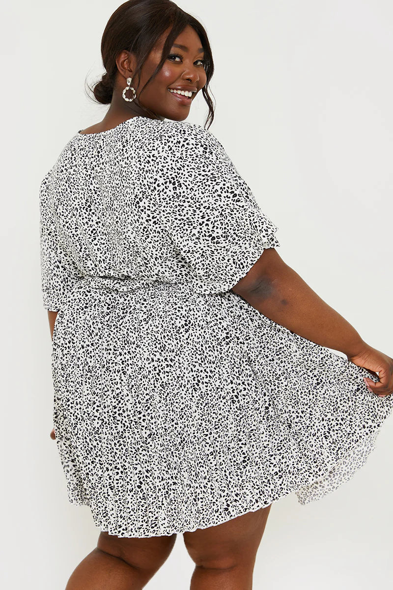 Animal Print Pleated Wrap Mini Dress