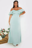 Satin Frill Off The Shoulder Maxi Dress