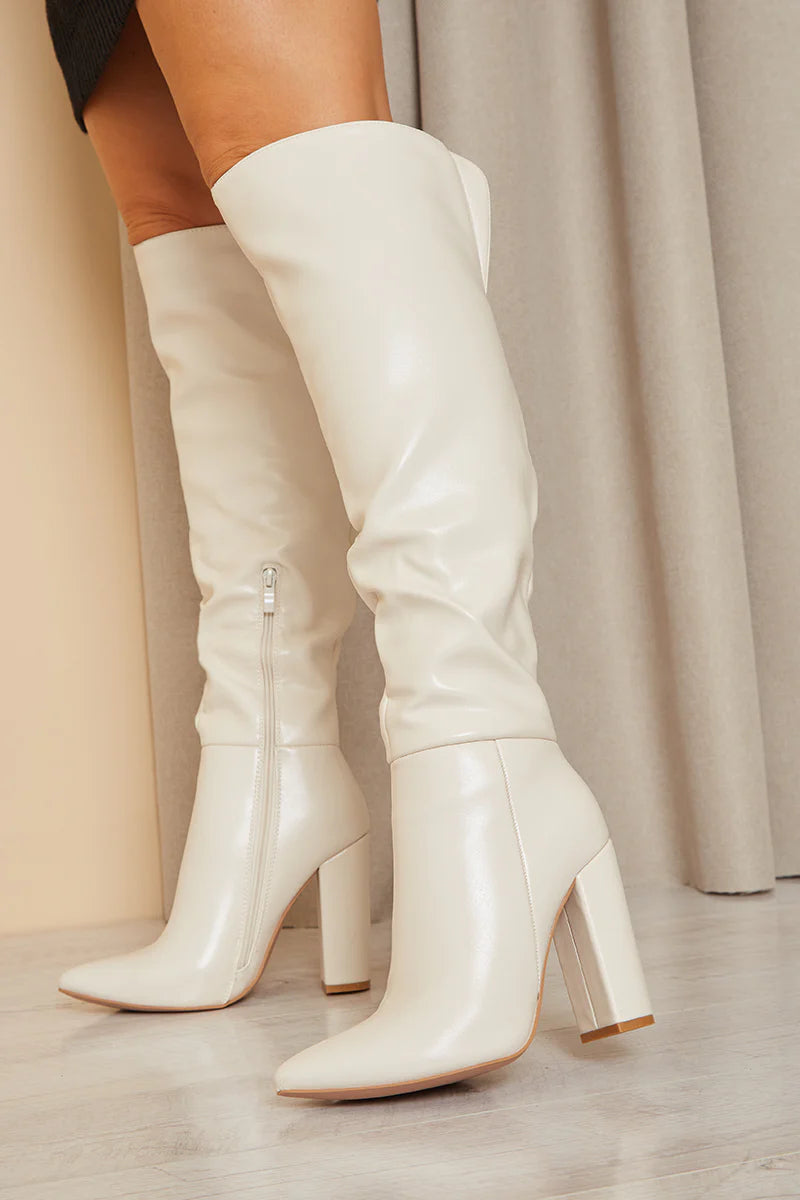 Leather Look Knee High Boots