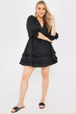 Ruffle Detail Balloon Sleeve Mini Dress