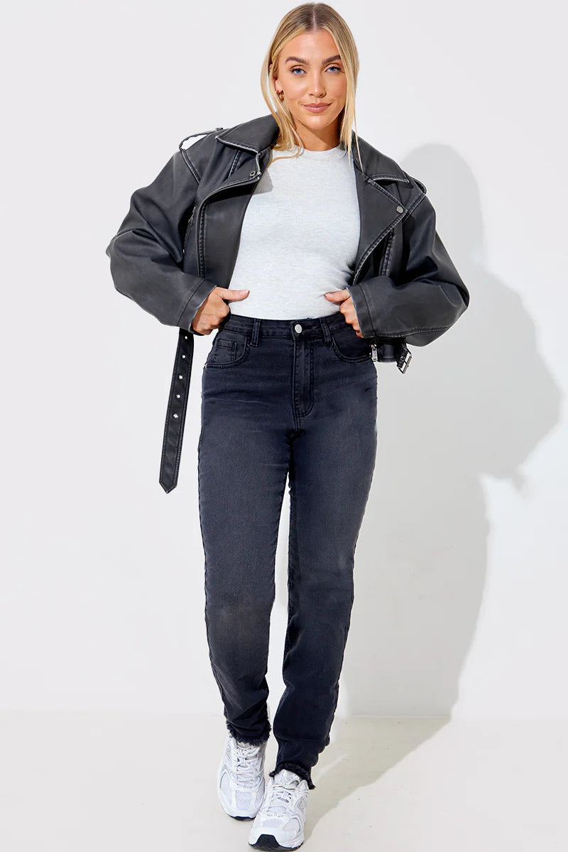 Acid Wash Straight Leg Split Hem Jeans